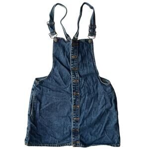 FOREVER 21 Women Denim Overall Front Buttons Bib Above Knee Skirt size M, Blue